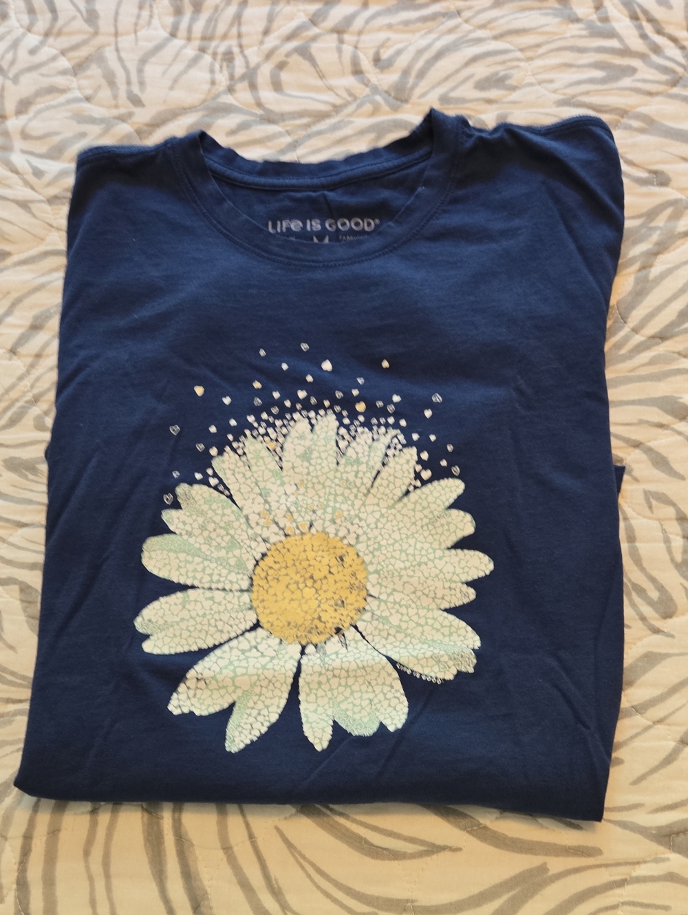 Womens Life Is Good Navy Short-Sleeve Tee with Mint Daisy